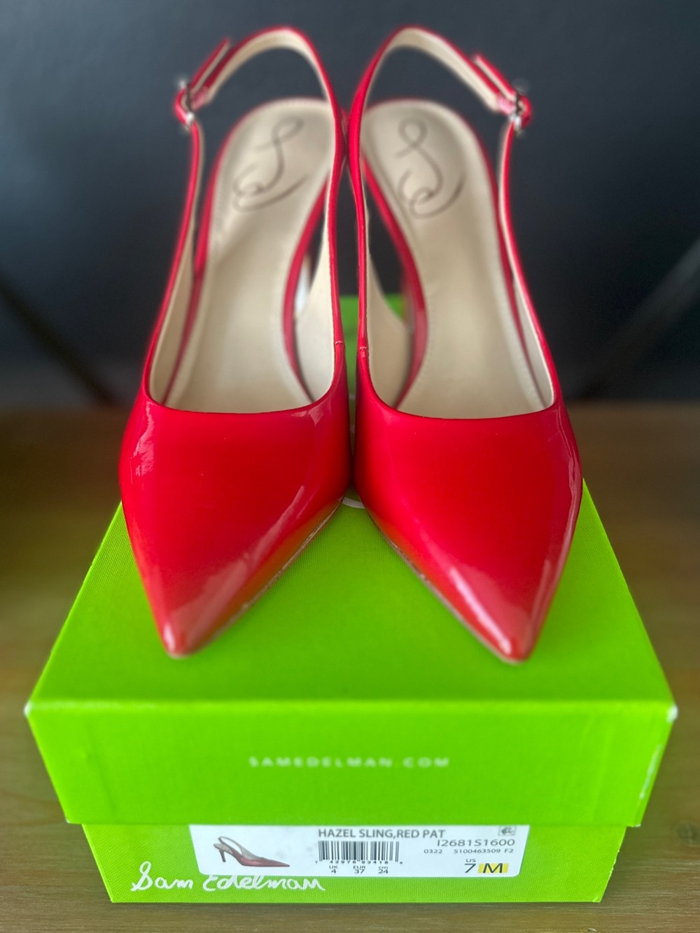 Sam Edelman Red Patent Slingback Pointed-Toe Pumps
